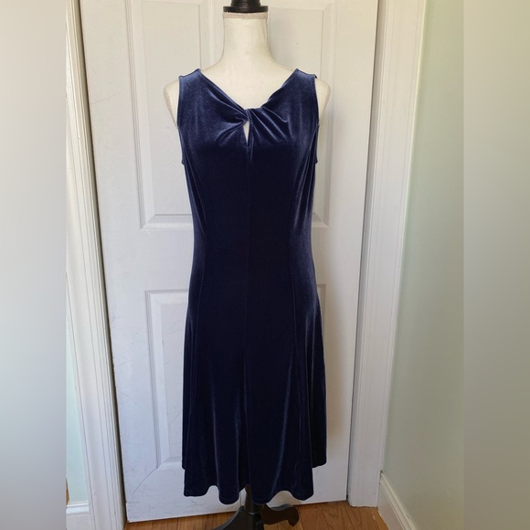 Y2K/90s Velvet Midnight Blue Dress by Susan Graver - Picture 1 of 9